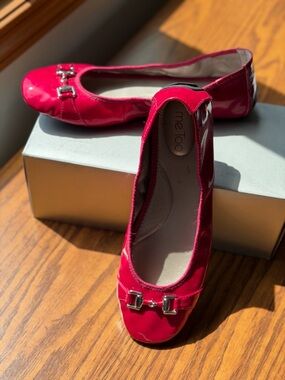 me too Bright Pink Patent Ballet Flats with Buckle Accent